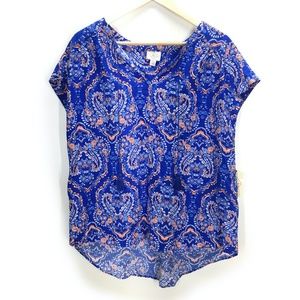 St John’s Bay Bold Blue Paisley Boho Top